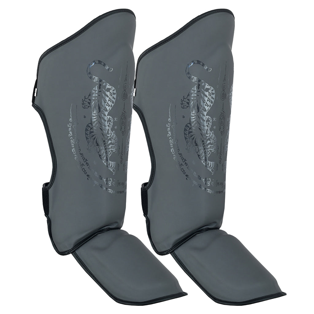 Pro MMA Stand Up Muay Thai Twin Tiger Shin Instep Guards - Grey