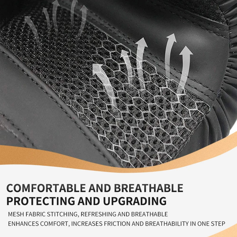 8oz PU Leather Boxing Gloves Unisex Training Gloves Black-3